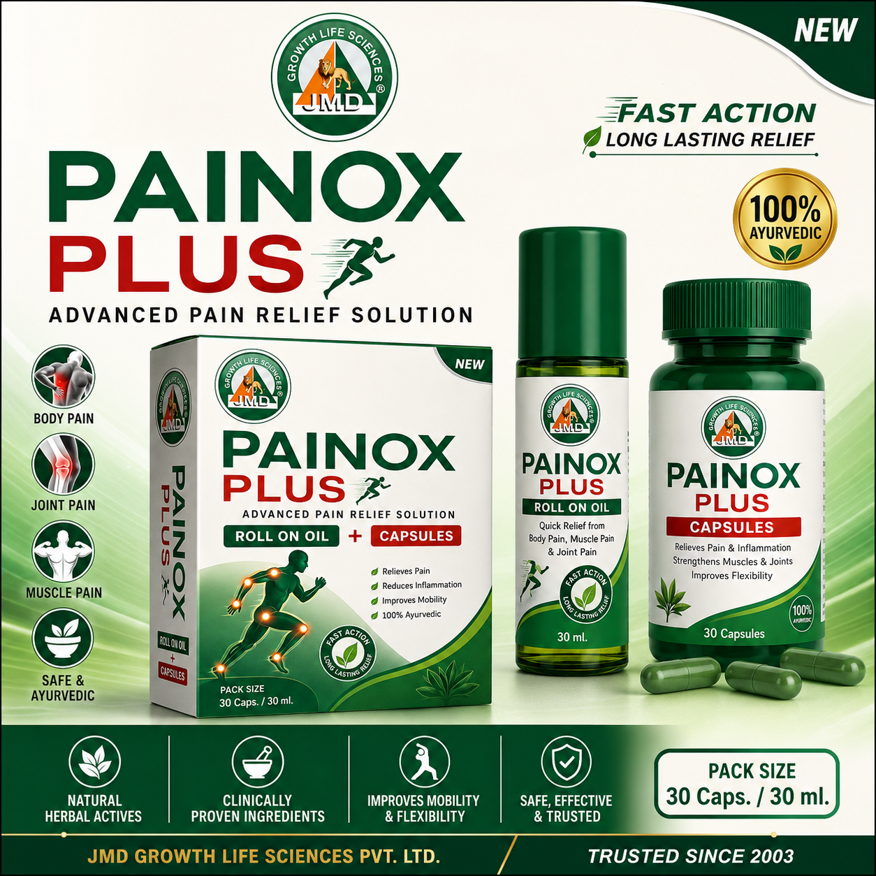 Painox Plus Pain Relief Capsules & Roll on Combo Pack - Image 3